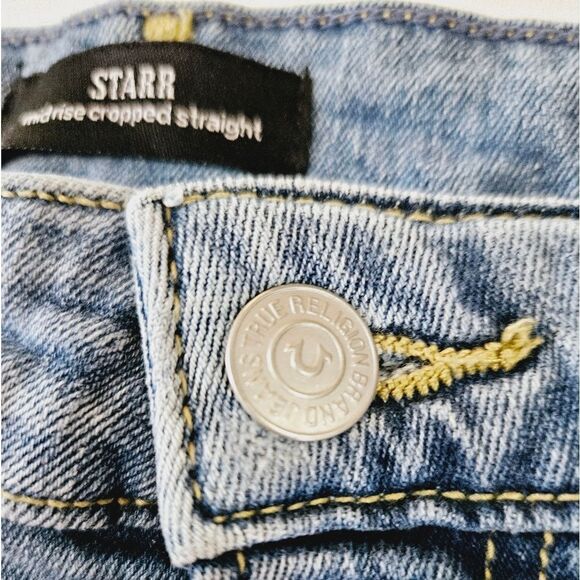 True Religion Starr Straight Fit Mid Rise Cropped Biteout Hem Destructed Jean 28 - Picture 6 of 15